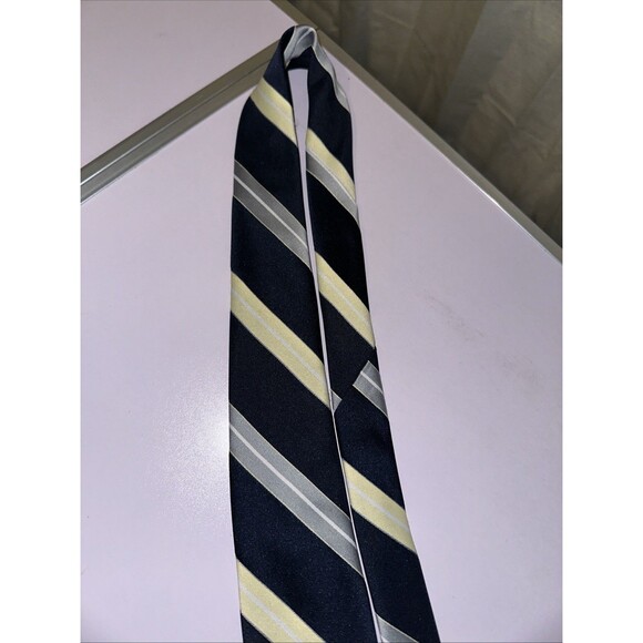 Ketch striped necktie Navy Blue Yellow And Grey RN 16484 (55L 3W) - Picture 8 of 12